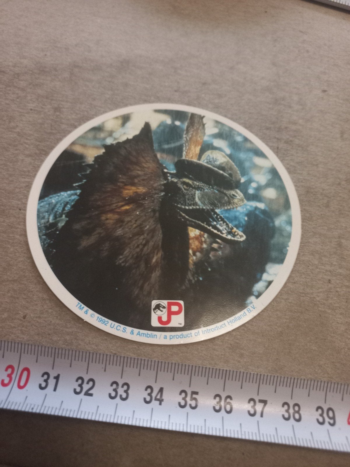 Vintage Jurassic Park Dinosaurus Sticker 1992, Ophalen of Verzenden, Gebruikt