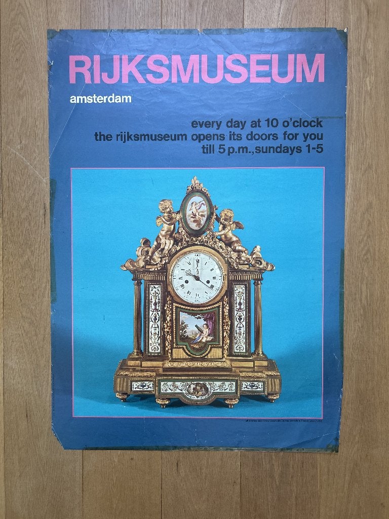 Vintage 1970s Rijksmuseum Poster - Decorative Arts Clock, Ophalen of Verzenden