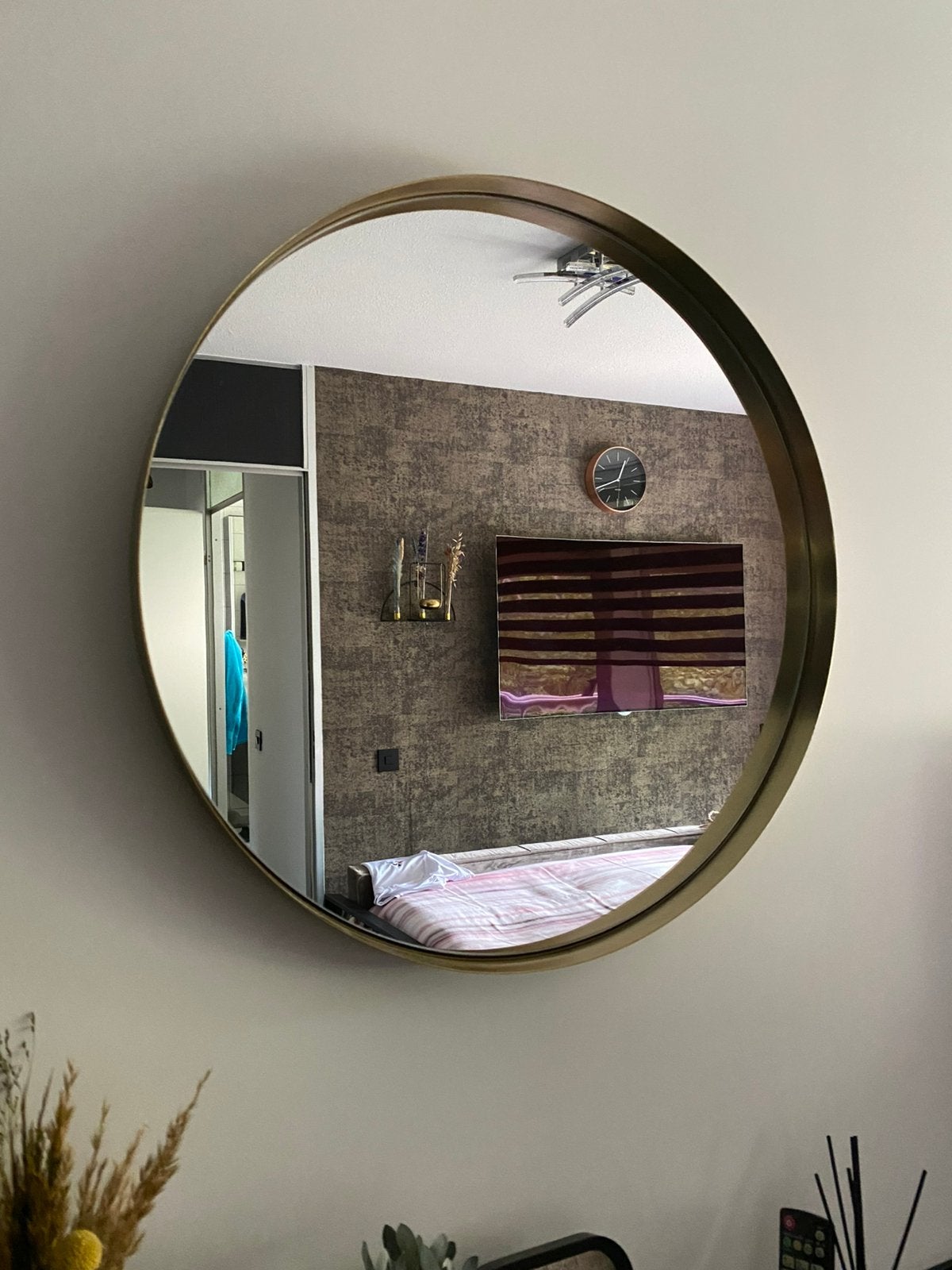 Luxe & Moderne ronde VTwonen spiegel, Diep-goud Ø 60 cm, Ophalen, Rond, Zo goed als nieuw, Minder dan 100 cm