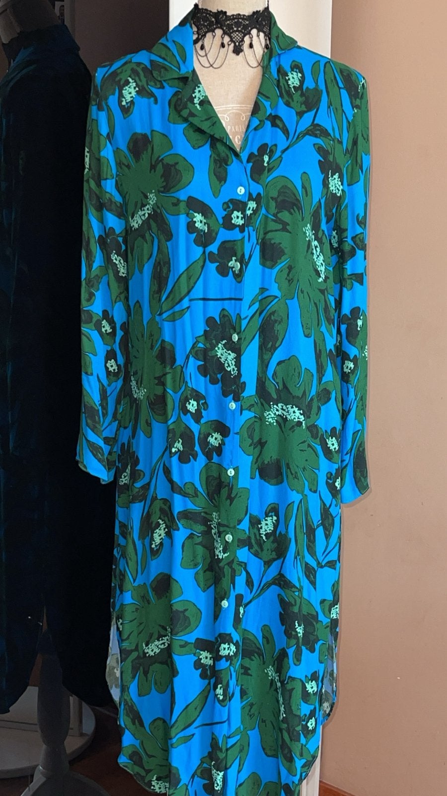 AdL Bloemenprint Jurk - Blauw/Groen, Kleding | Dames, Blauw, Zo goed als nieuw, Onder de knie, Ophalen