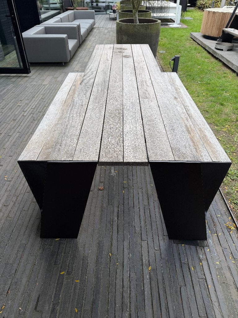 Extremis Hopper 300cm tuintafel picknicktafel IROKO hardhout, Tuin en Terras, Waterstad 23, Gebruikt, Aluminium, Tuinset