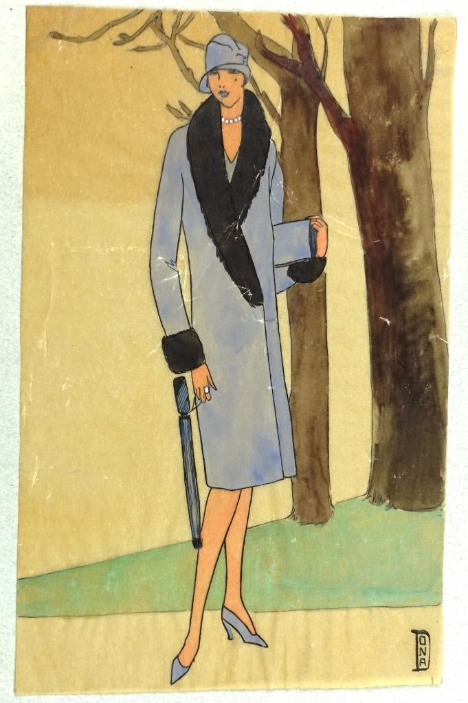 A296 Art Deco Modeontwerp (C?) Dona (jaren twintig), Antiek en Kunst, Kunst | Tekeningen en Foto's, Ophalen of Verzenden