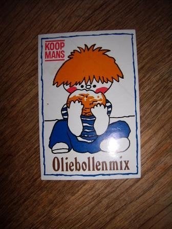 Koopmans sticker Oliebollenmix 10 x 6,5 cm, Ophalen of Verzenden, Zo goed als nieuw, Bedrijf of Vereniging