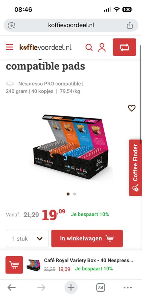 Cafe royal pads 30 dozen zenius gemini Nespreso professional, Ophalen of Verzenden