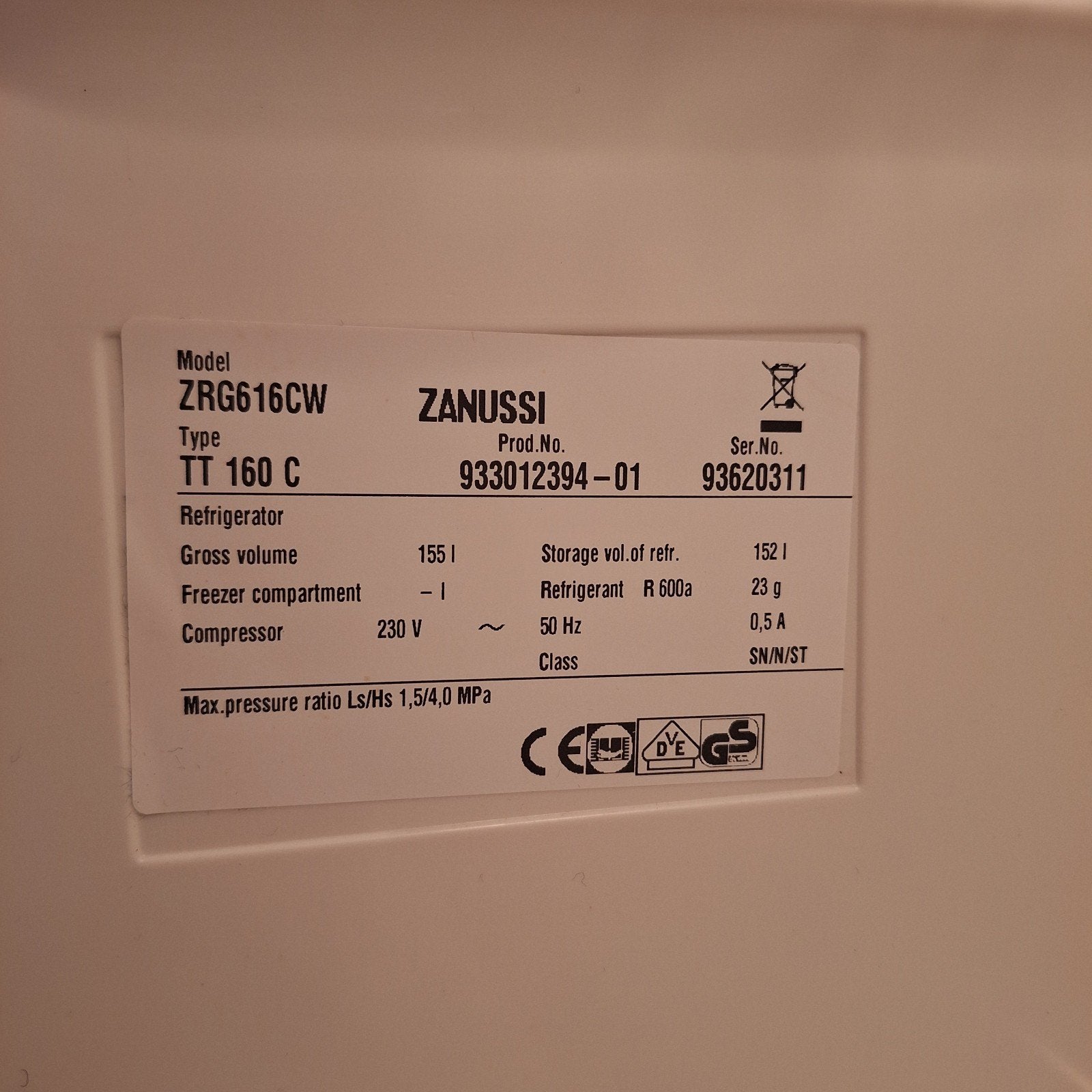 Zanussi tafelkoelkast ZRG616CW - Compact en betrouwbaar, 150 tot 200 liter, Minder dan 85 cm, Ophalen of Verzenden, Energieklasse A of zuiniger