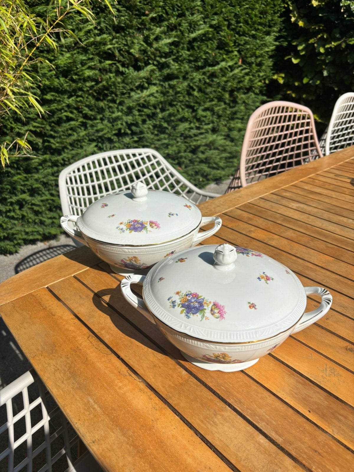 Chodziez porselein dekschaal en terrine,bloem goud,vintage, Ophalen of Verzenden