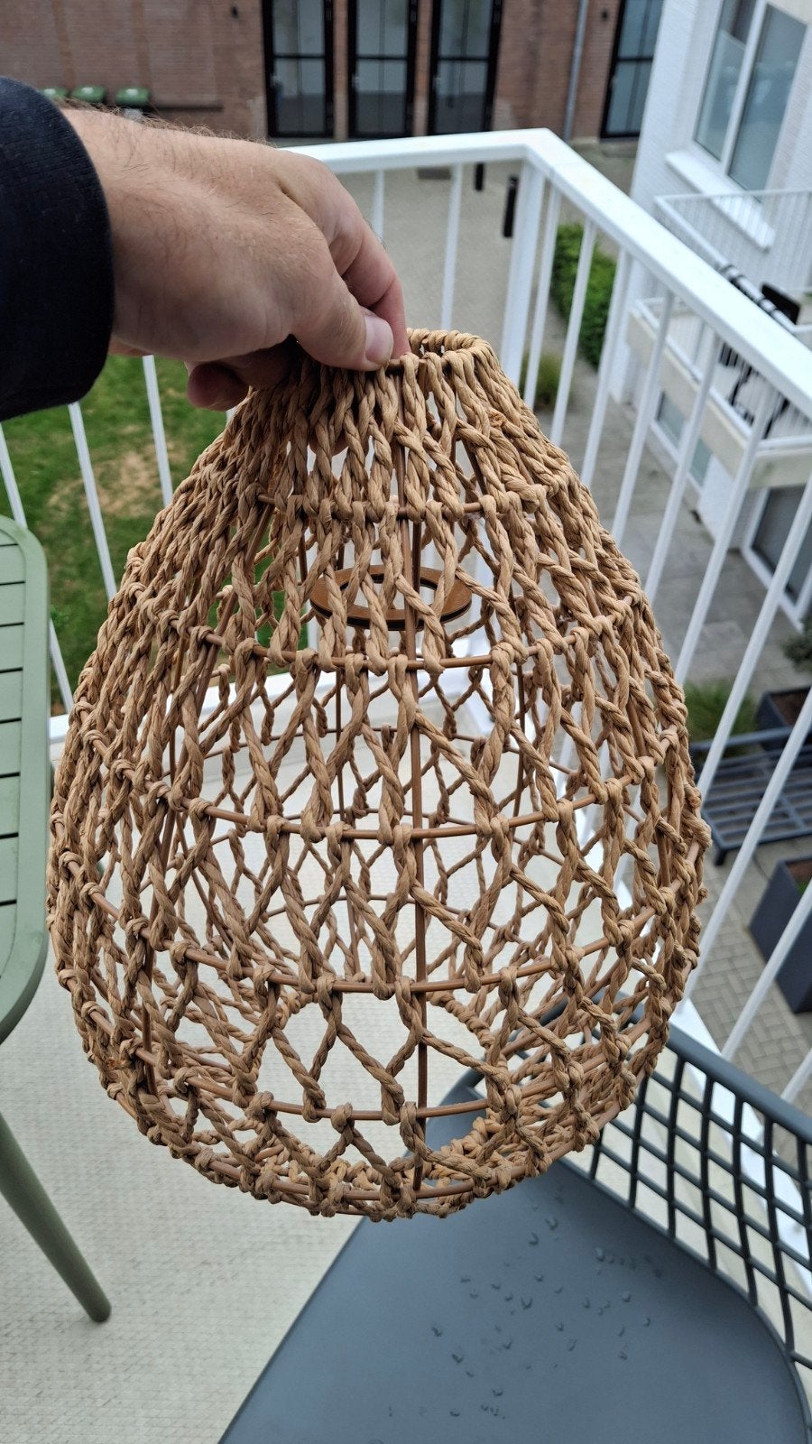 Hanglamp rotan - ENKEL LAMPENKAP, Ophalen, Bohemian, natuurlijk, landelijk, Natuurlijk materiaal, E27 (groot)
