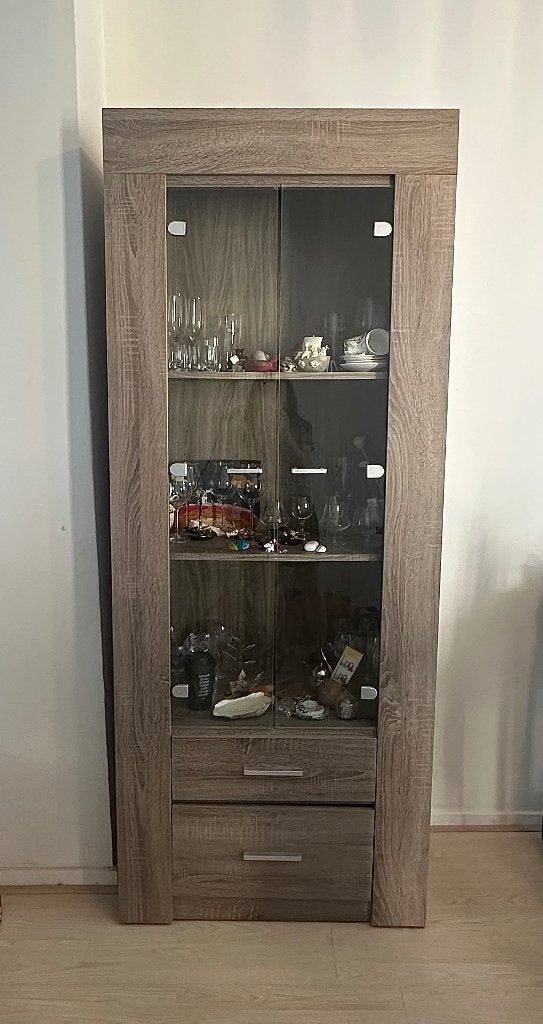 Hoge Vitrinekast van Haco, woonserie Manchester, Ophalen, 50 tot 100 cm, Zo goed als nieuw, 150 tot 200 cm