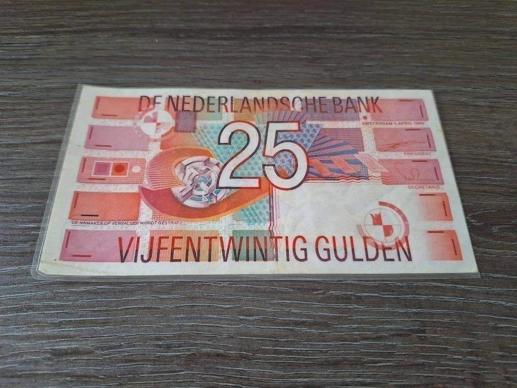 Geplastificeerd biljet 25 gulden Roodborstje, 1989, Ophalen of Verzenden, 25 gulden