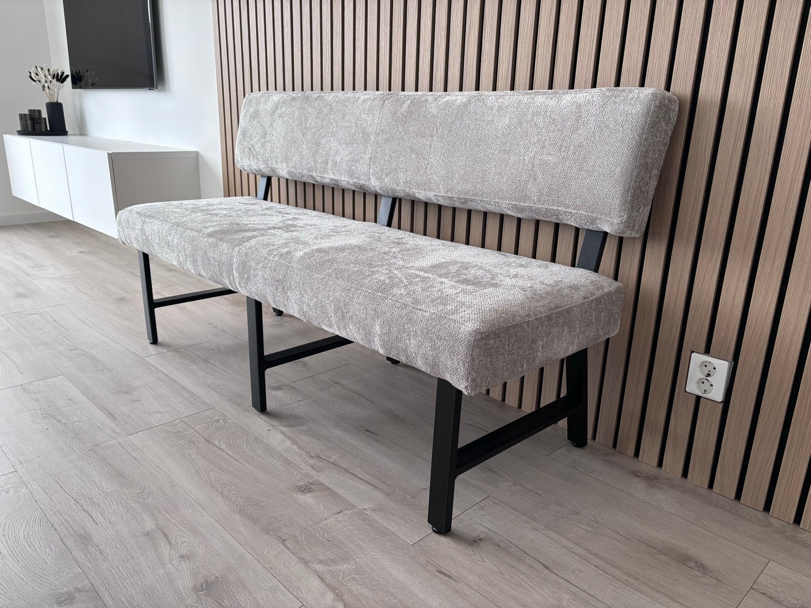 Haco eetbank “Larissa” Tenderway 04 - Grijs, Huis en Inrichting, Banken | Bankstellen, Ophalen, 150 tot 200 cm, Driepersoons, 75 tot 100 cm