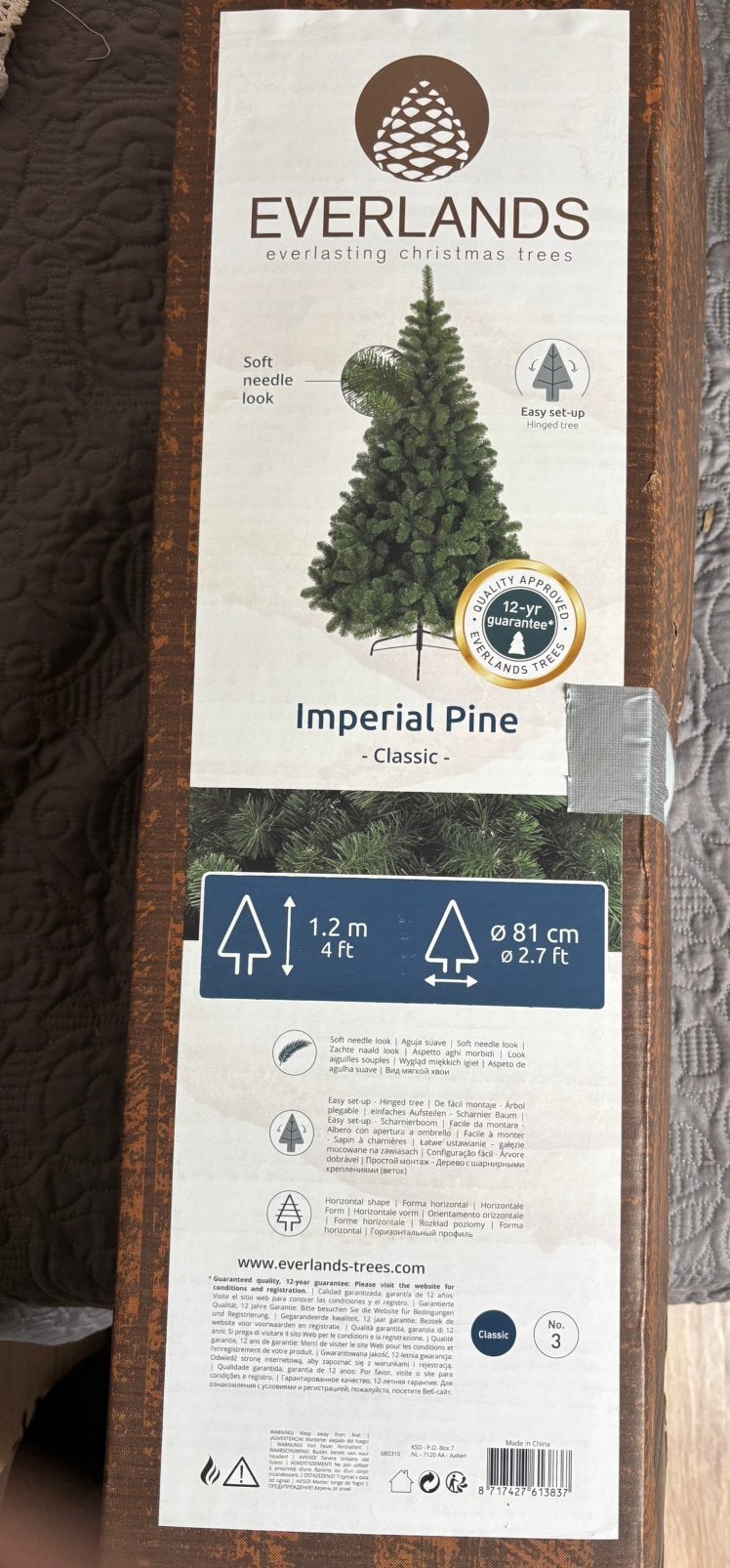 Everlands imperial Pine  kunstkerstboom 120 hoog, Diversen, Ophalen of Verzenden, Zo goed als nieuw