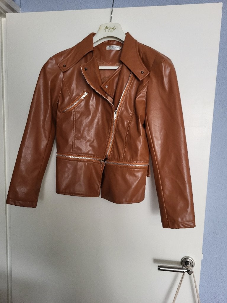 Cognac pu jasje / jack, Bruin, Ophalen of Verzenden, Zo goed als nieuw, Jasje
