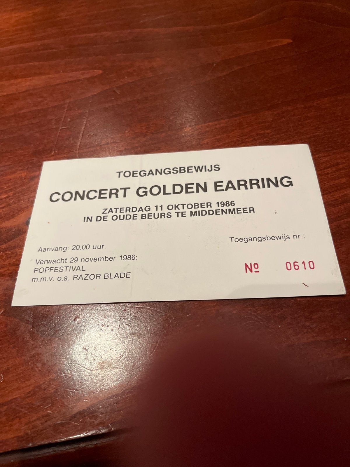 Ticket golden earring 1986
