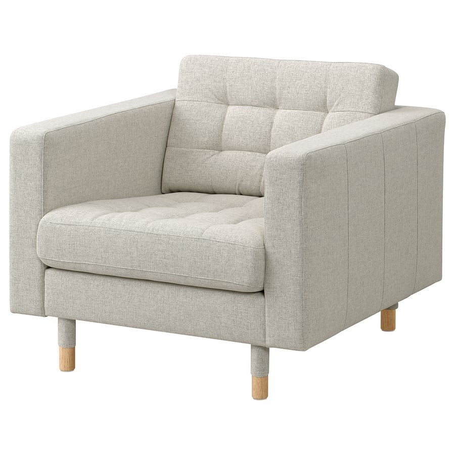 IKEA LANDSKRONA fauteuil, Gunnared beige/hout, Huis en Inrichting, Ophalen, Hout, Gebruikt, 75 tot 100 cm