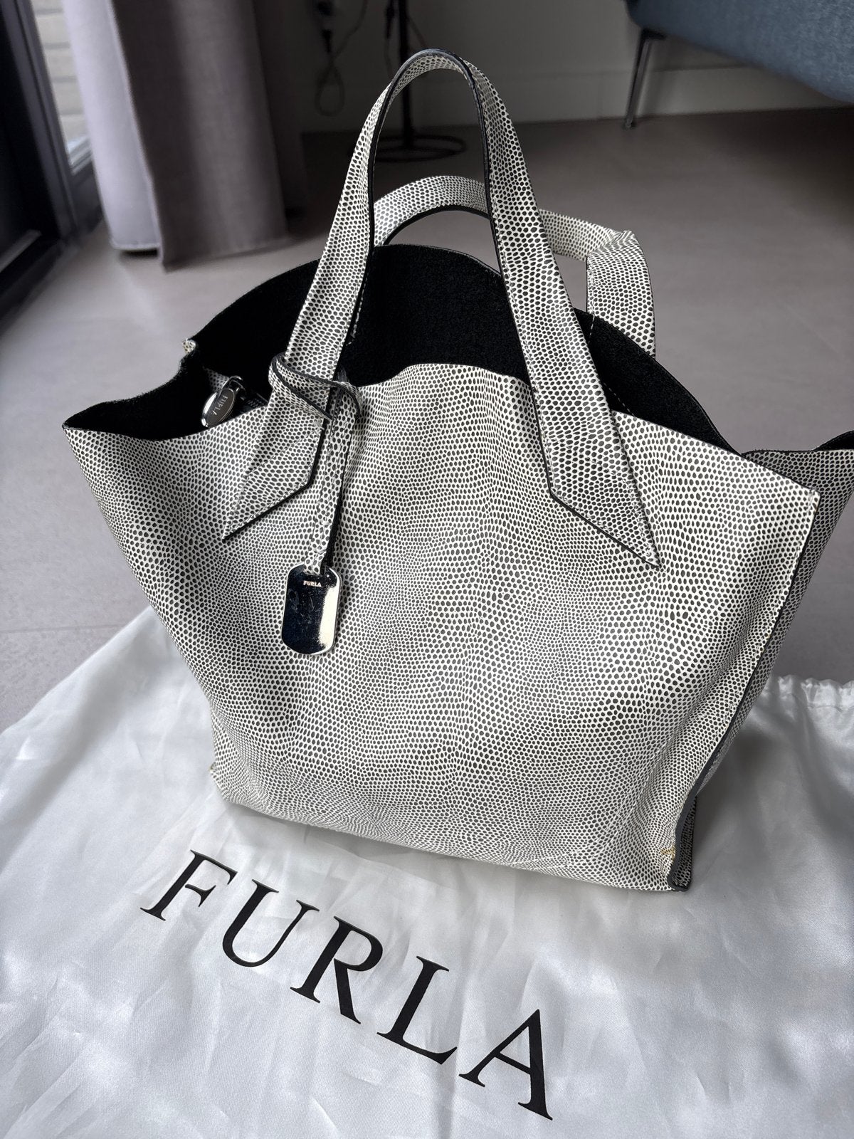 Furla Shopper Tas - Wit/Zwart met Slangenprint, Ophalen, Zo goed als nieuw, Wit, Shopper