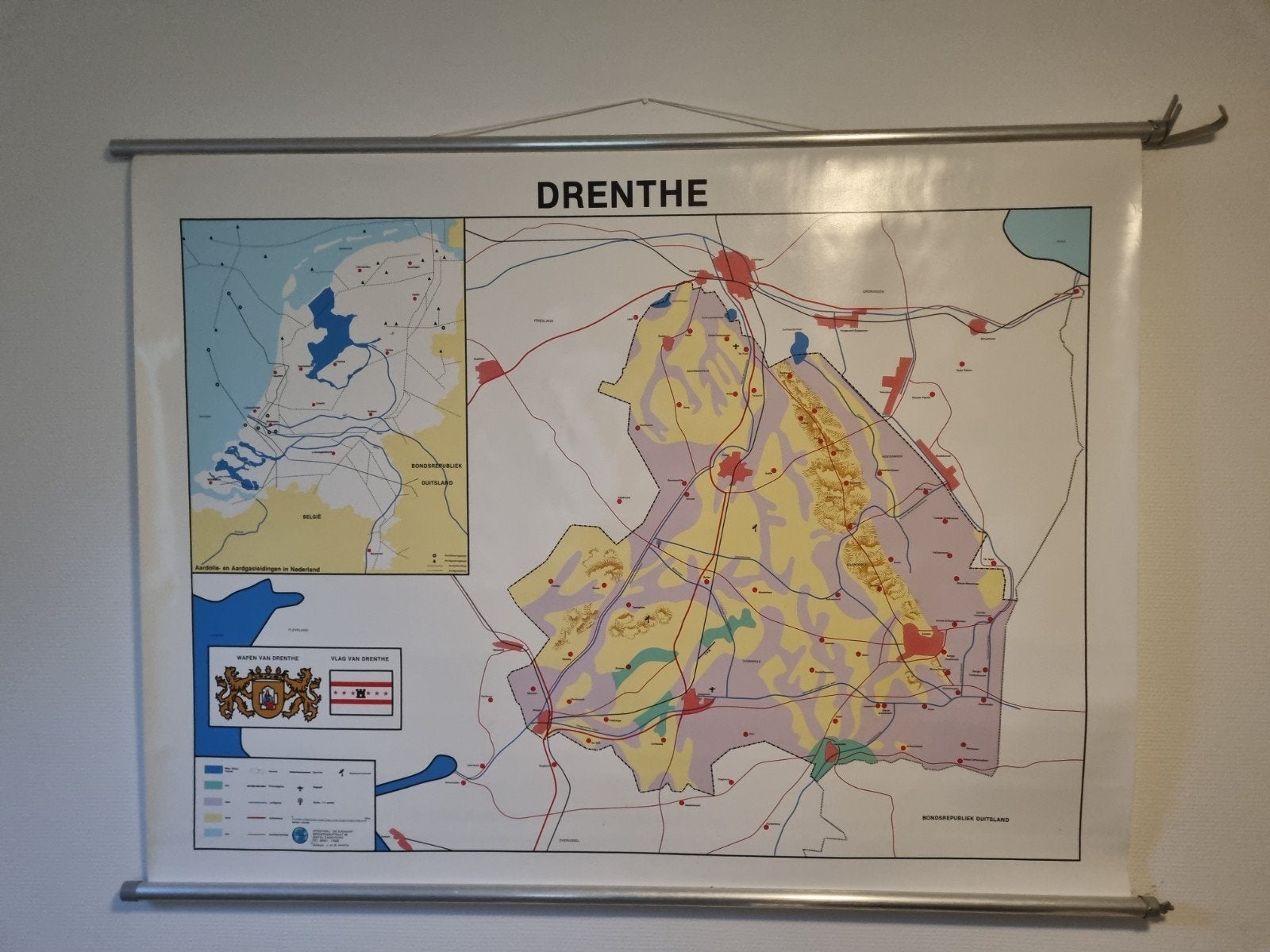 Vintage schoolkaart provincie Drenthe - 135x100 cm, Ophalen of Verzenden, Aardrijkskunde