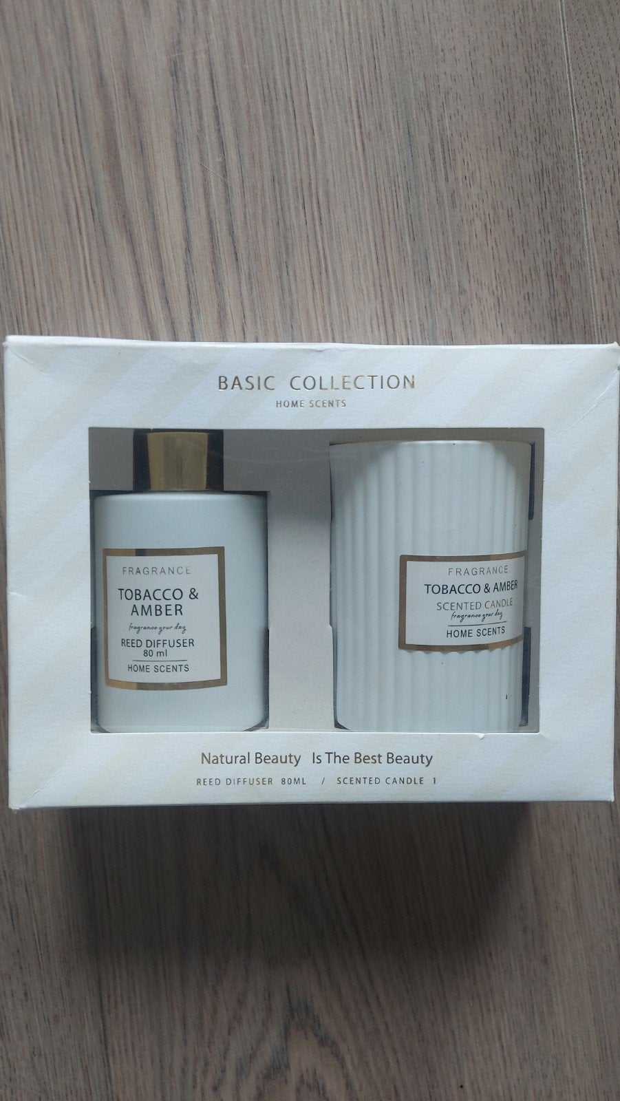 Geurset: Tobacco & Amber diffuser en geurkaars, Nieuw, Ophalen of Verzenden, Modern, Wit