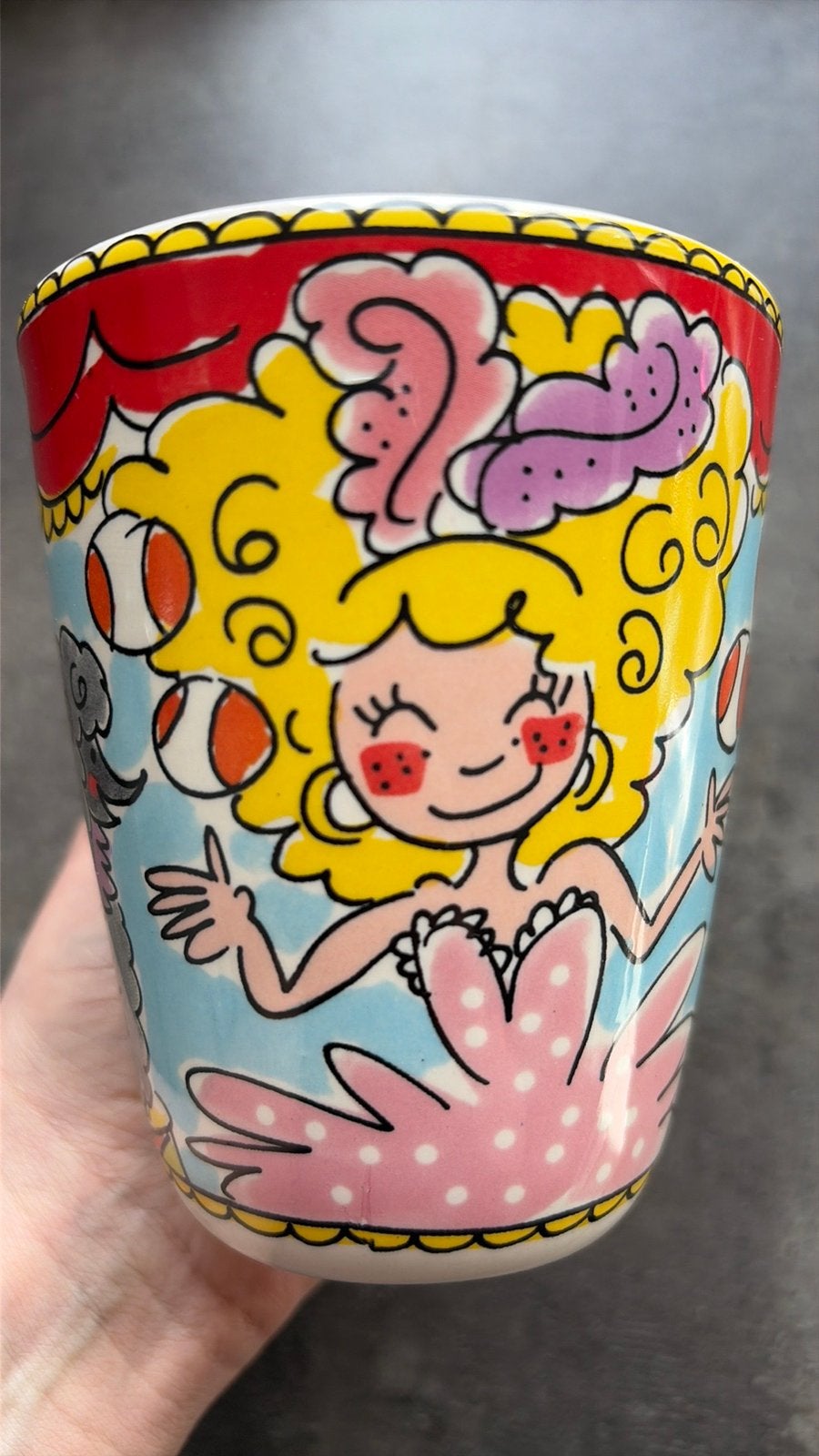 Mok Blond Amsterdam circus, Ophalen of Verzenden, Zo goed als nieuw, Aardewerk, Kop(pen) en/of Schotel(s)