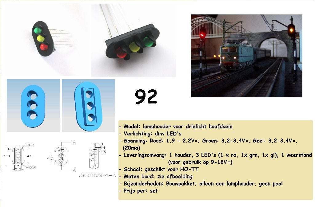 MTHO - 3-licht hoofdsein HO -bouwpakket- (92), Hobby en Vrije tijd, Modeltreinen | H0, Overige merken, Gelijkstroom of Wisselstroom
