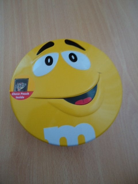 M&M geel blikje, Verzamelen, Ophalen of Verzenden, Zo goed als nieuw, Verpakking