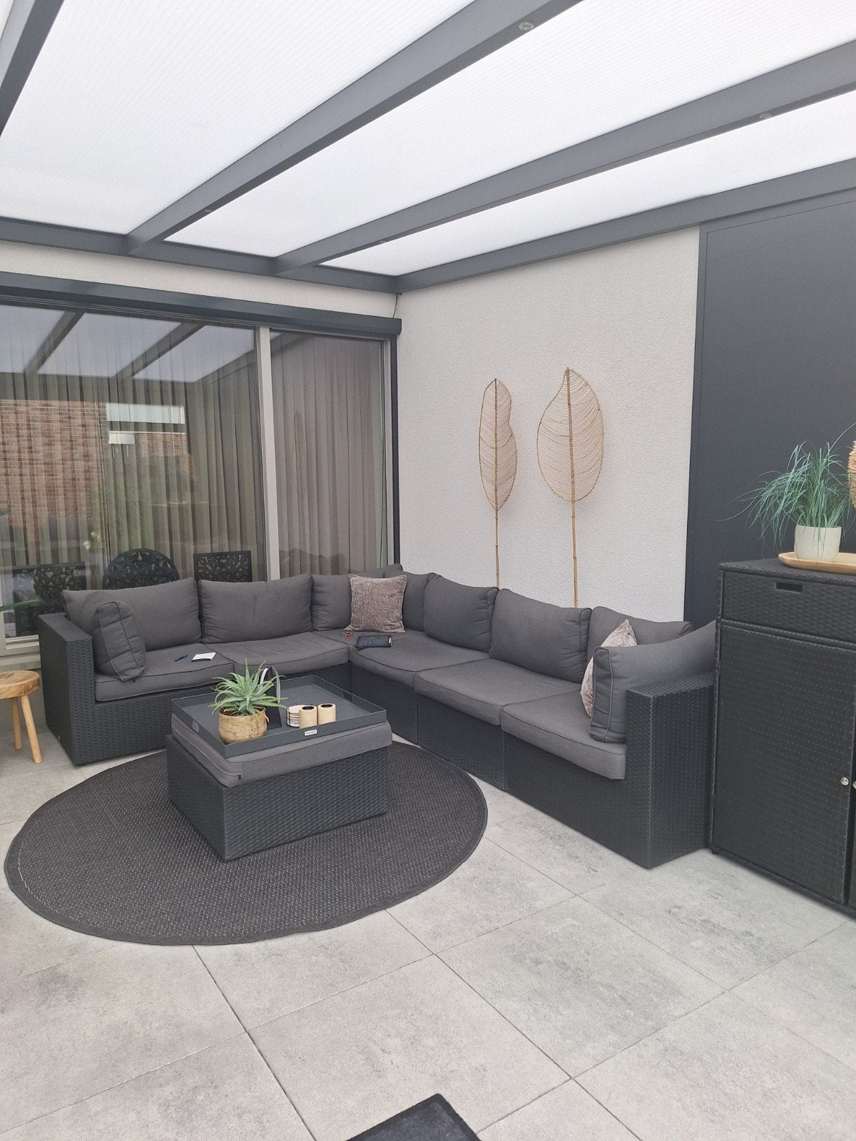 loungeset + stoelen + hocker + dienblad + vloerkleed, Tuin en Terras, Ophalen, Gebruikt, Serre