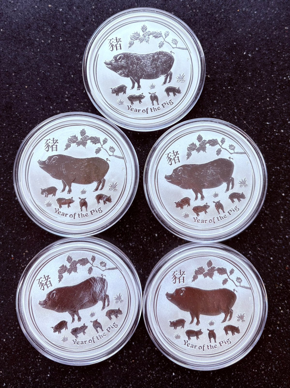5 x 2 ounce year of the Pig 2019 Lunar 999 zilver, Ophalen of Verzenden, Zilver