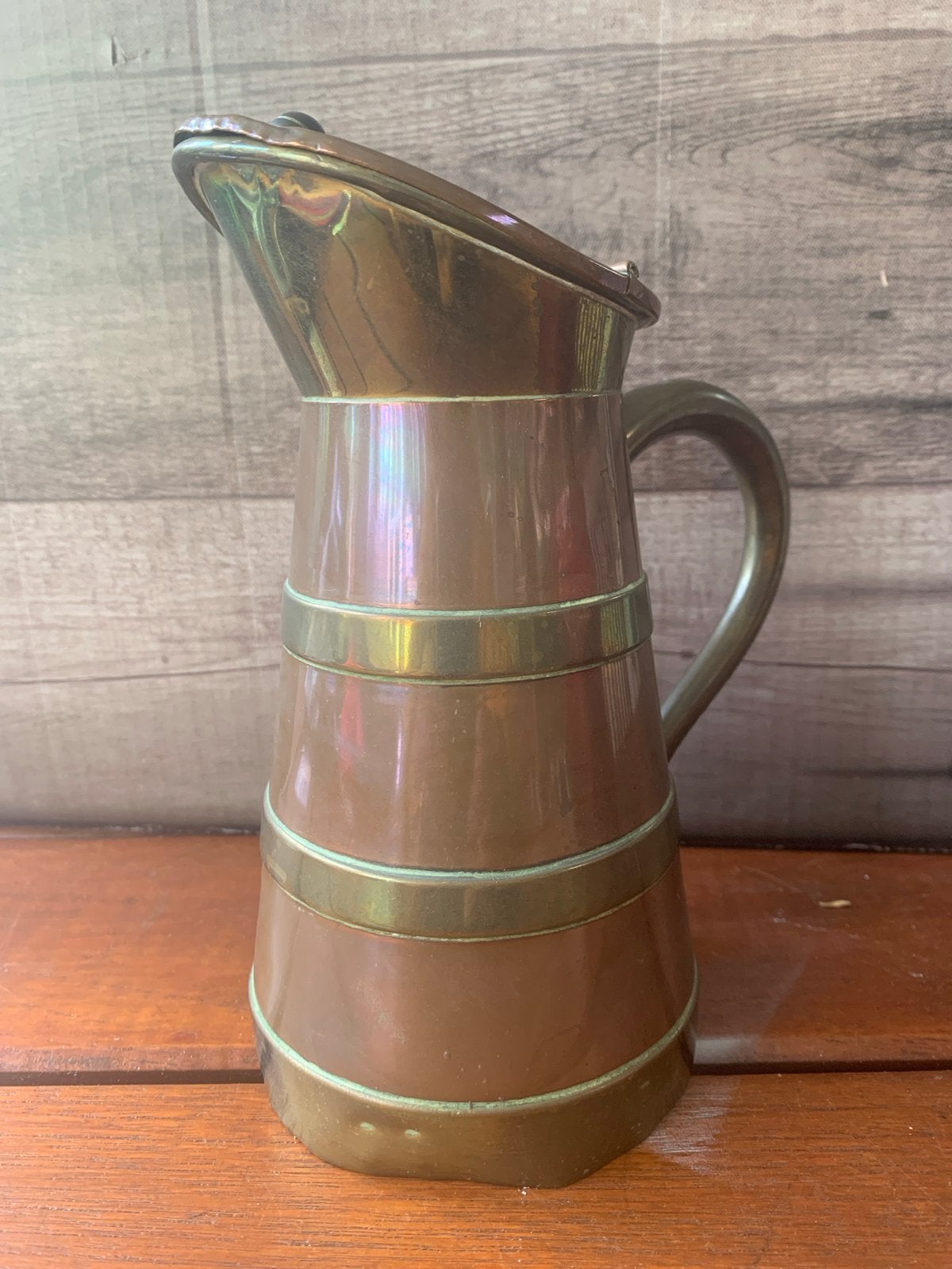 Antieke Koperen Schenkkan met Deksel - 19cm Hoog, Ophalen of Verzenden, Koper