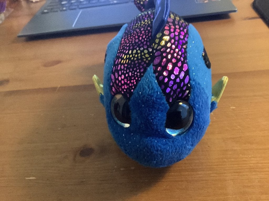 Aqua beanie boo knuffel TY 20 cm. blauw met glimmers, Gebruikt, Overige typen, Blauw, Ophalen of Verzenden
