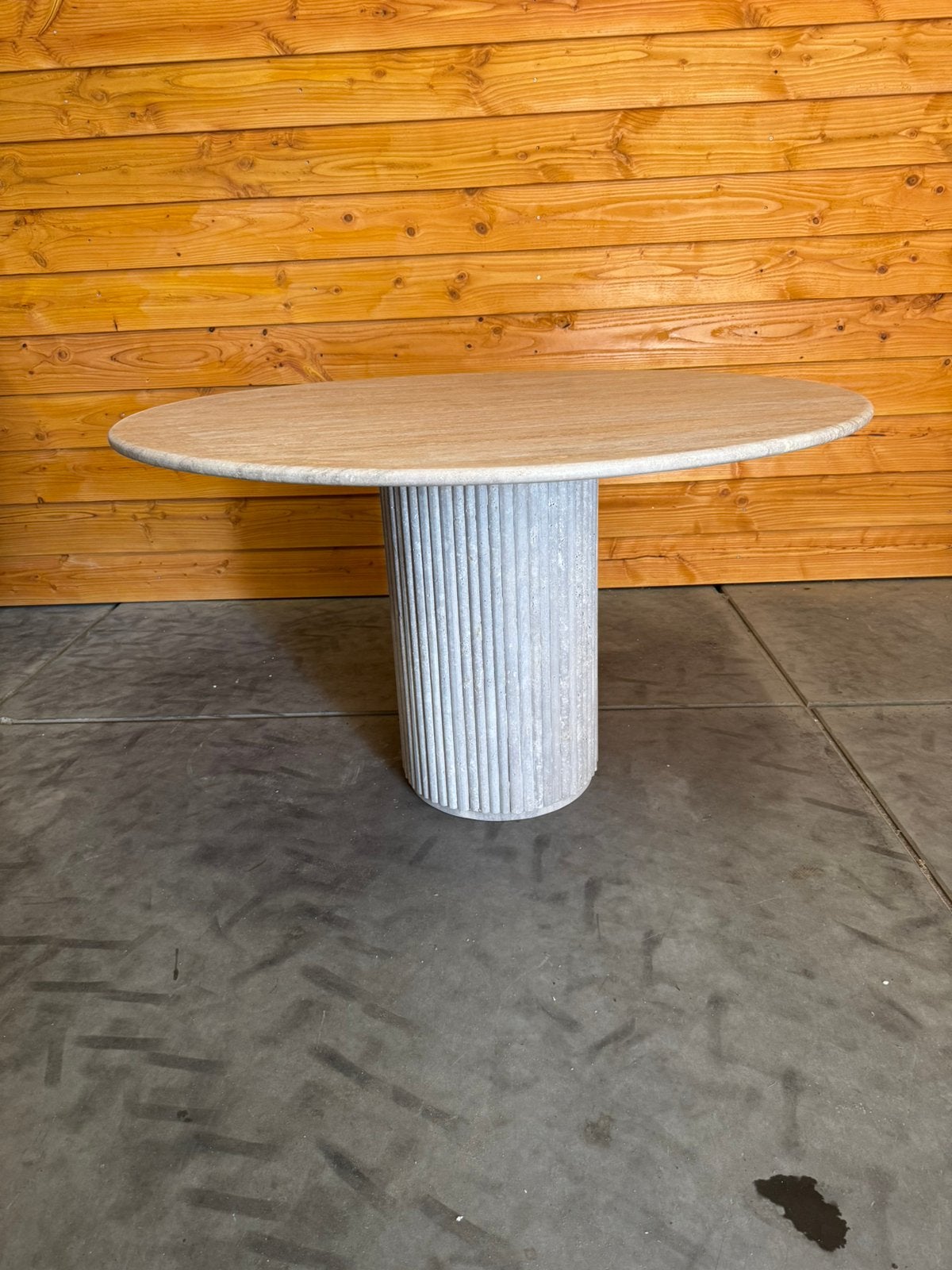Ronde travertin eettafel 130cm - Modern design, Ophalen, Overige materialen, 100 tot 150 cm, Rond