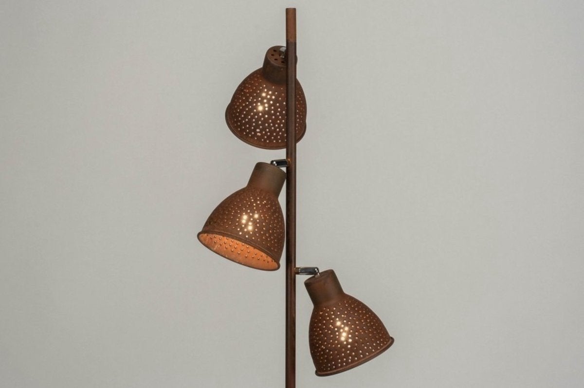 2 stuks Lumidora Vloerlamp BELLO - 3 Lichts E27 - Roestbruin, Ophalen, Nieuw, E27 (groot), Metaal