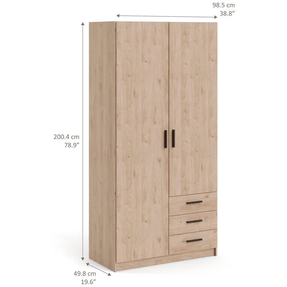 2x Kledingkast 2-deurs eikenkleur 200x98,5x50 cm, Ophalen, Gebruikt, 50 tot 75 cm, 150 tot 200 cm