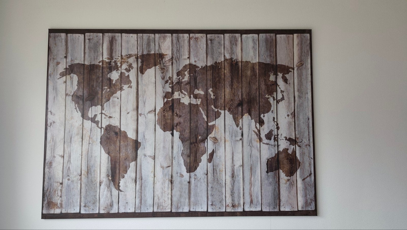 Groot Wandkleed Wereldkaart Houtlook - 200x140cm, Ophalen, Meerkleurig, Zo goed als nieuw, Met ophangsysteem