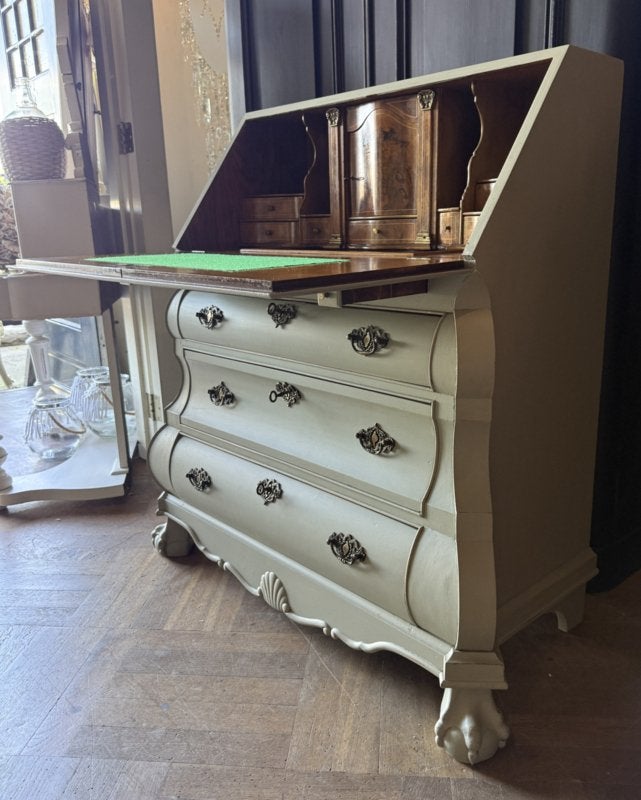 Antieke secretaire, vintage bureau, oude ladekast, kast VdlM, Ophalen, Zo goed als nieuw, Brocante buikkast laptopkast administratiekast leeuwenpoot