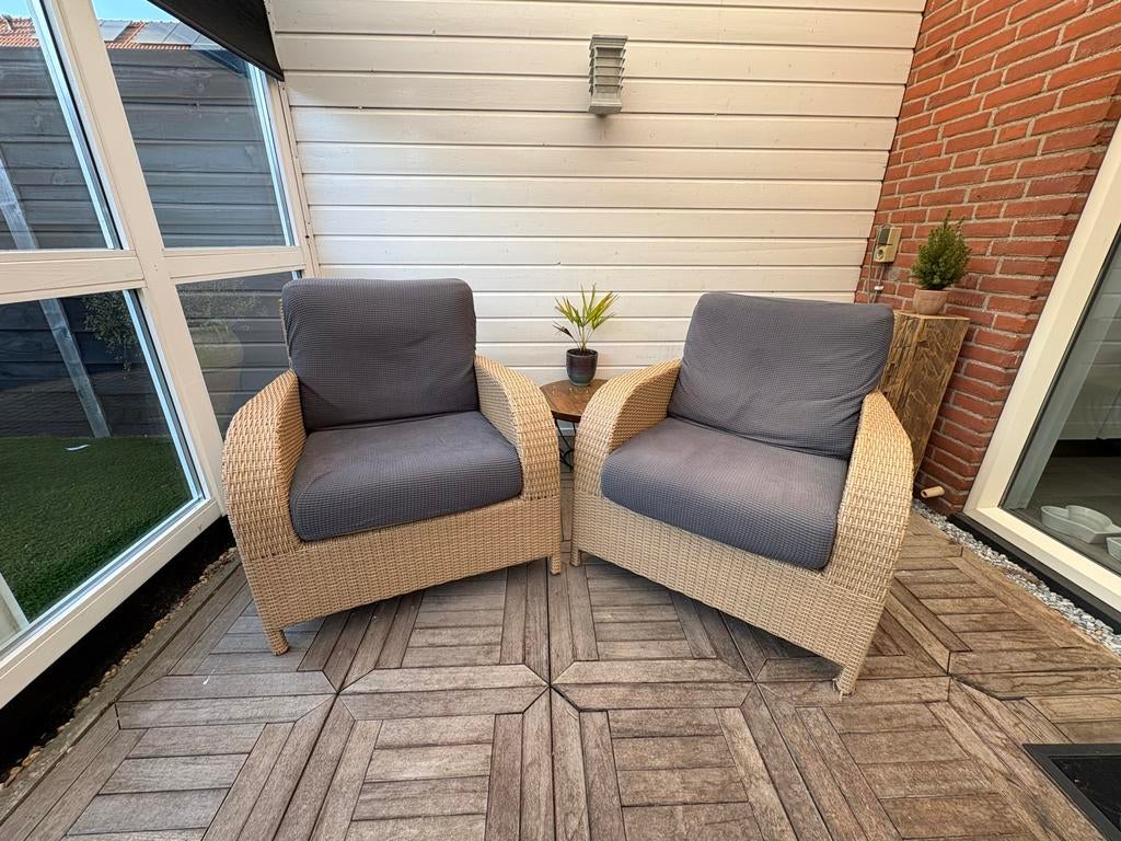Wicker Loungeset met 4-zitsbank en 2 fauteuils, Tuin en Terras, Ophalen, Gebruikt, 6 zitplaatsen, Loungeset