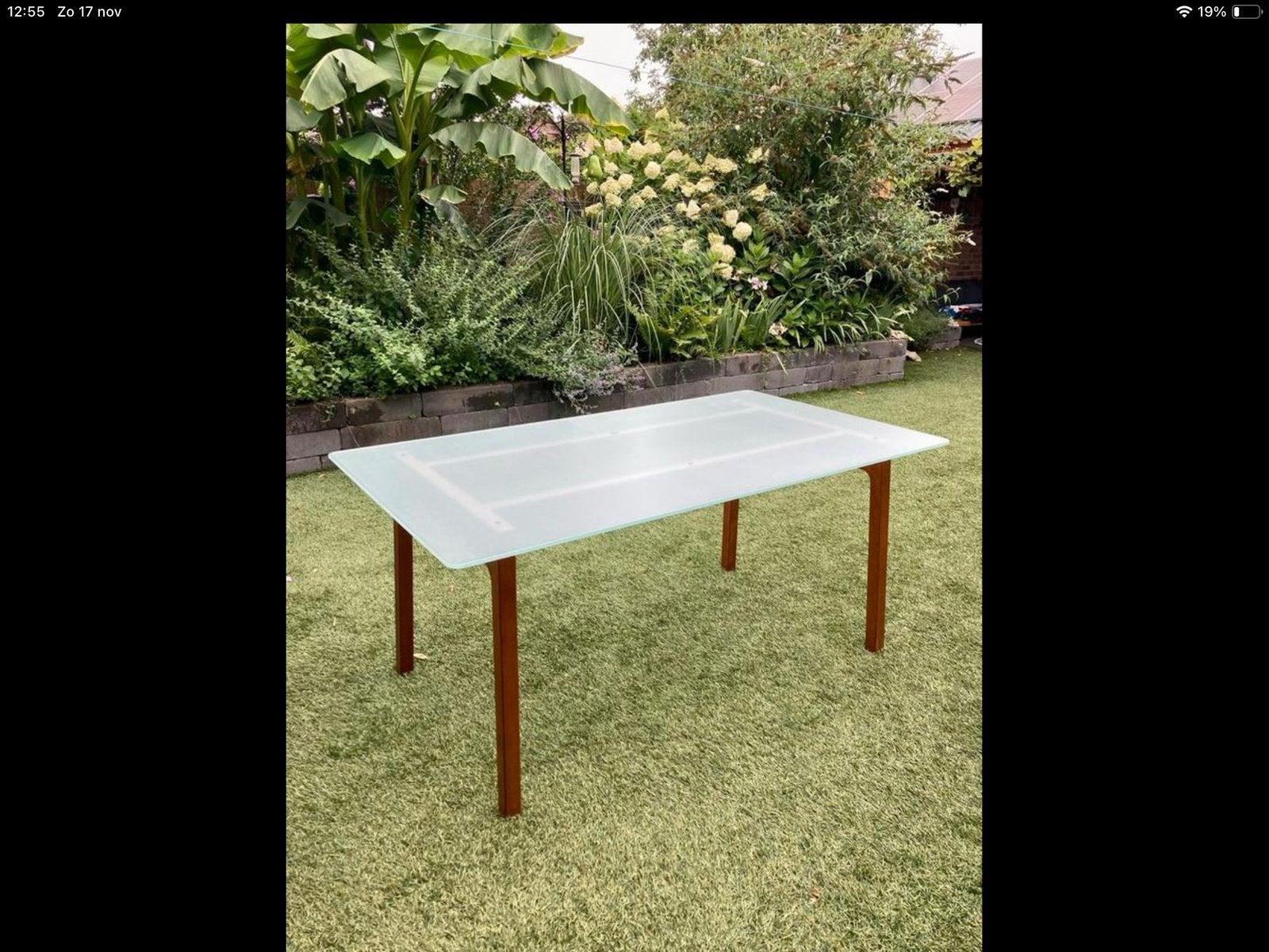 Eettafel met glazen blad, Ophalen, Gebruikt, Overige houtsoorten, 50 tot 100 cm
