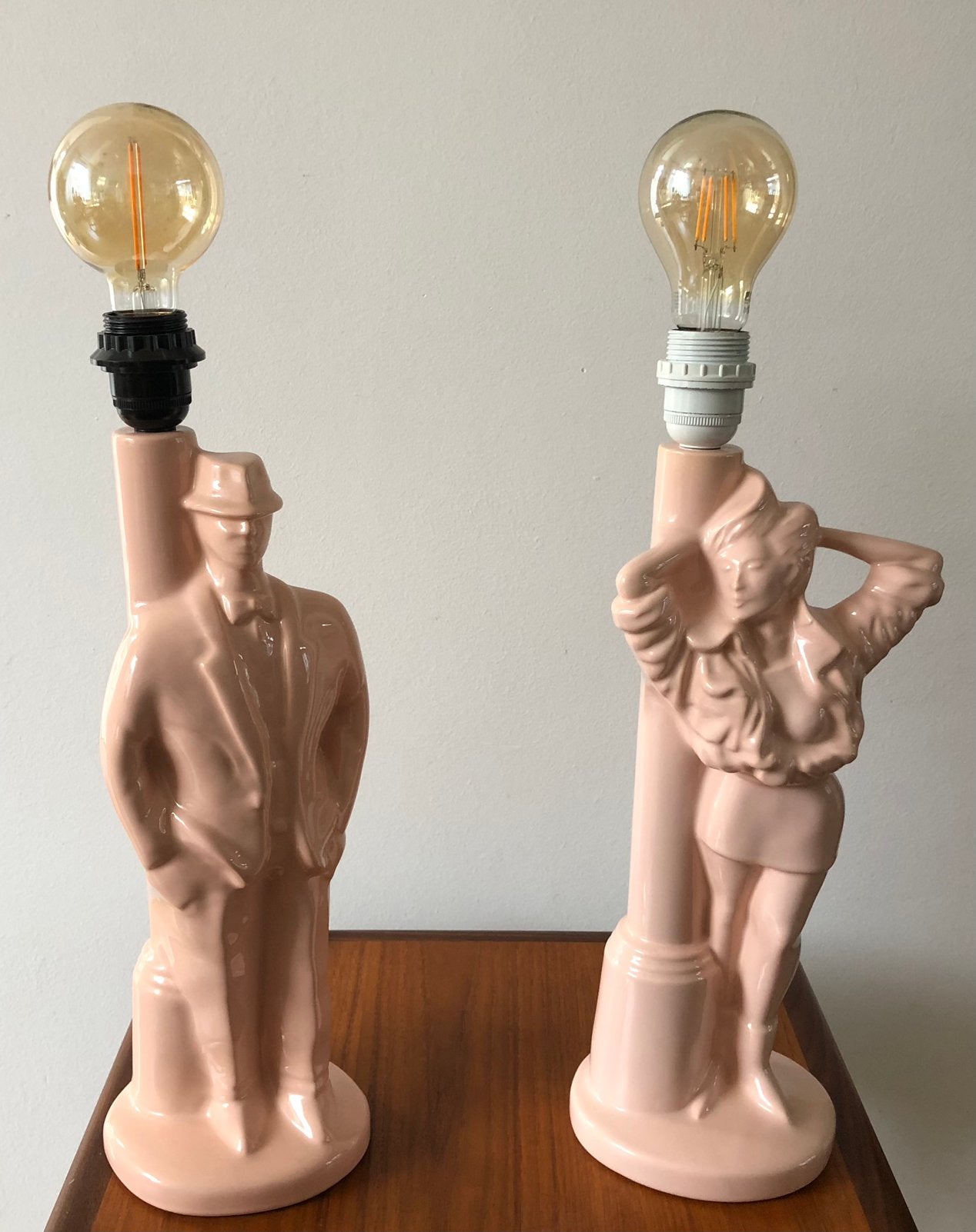 Set roze Postmoderne tafellampen | Man en Vrouw | jaren 80, Keramiek, Ophalen of Verzenden, Zo goed als nieuw, Postmodern