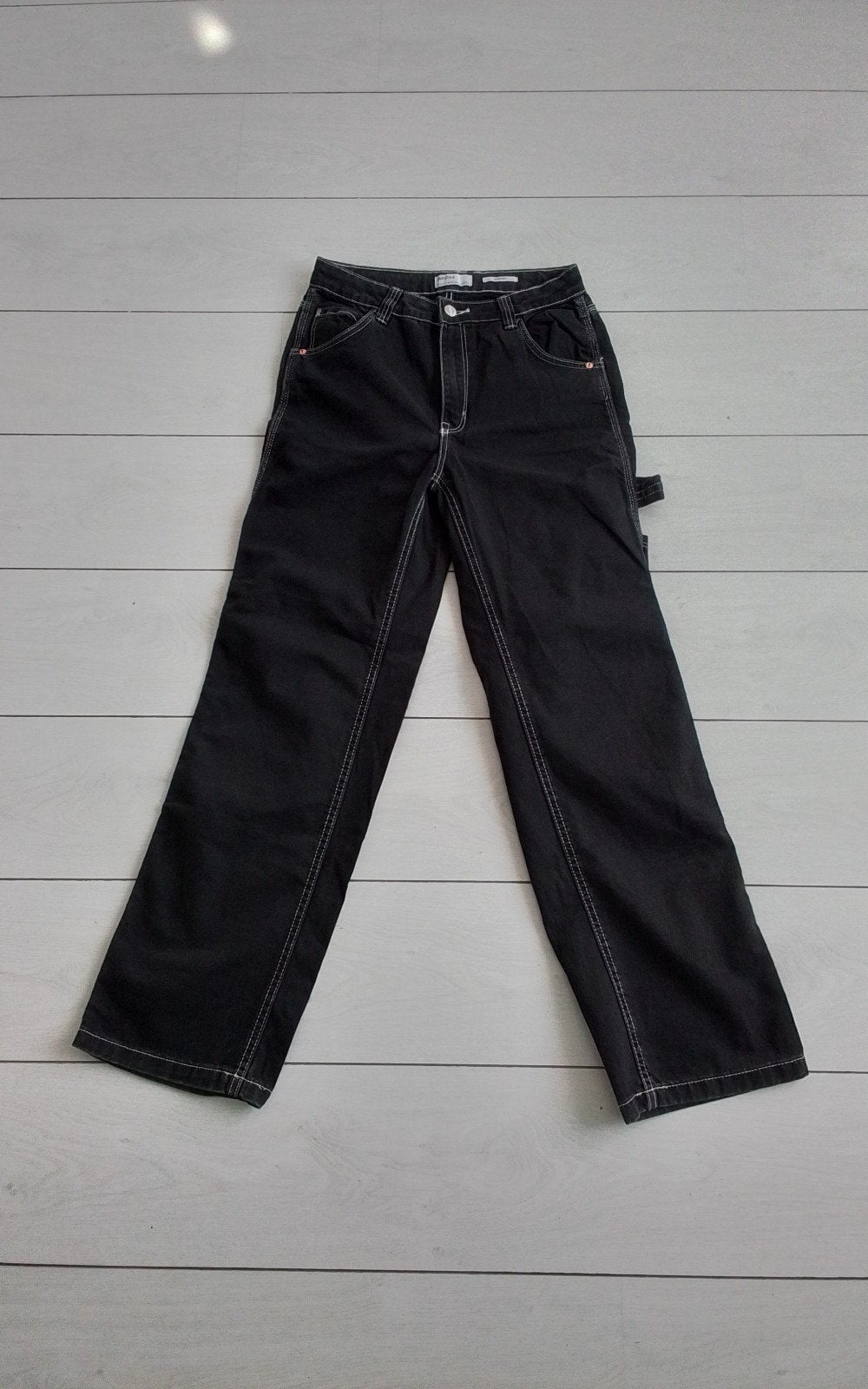 Stoere zwarte Bershka broek maat 38, Maat 38/40 (M), Zwart, Lang, Gedragen