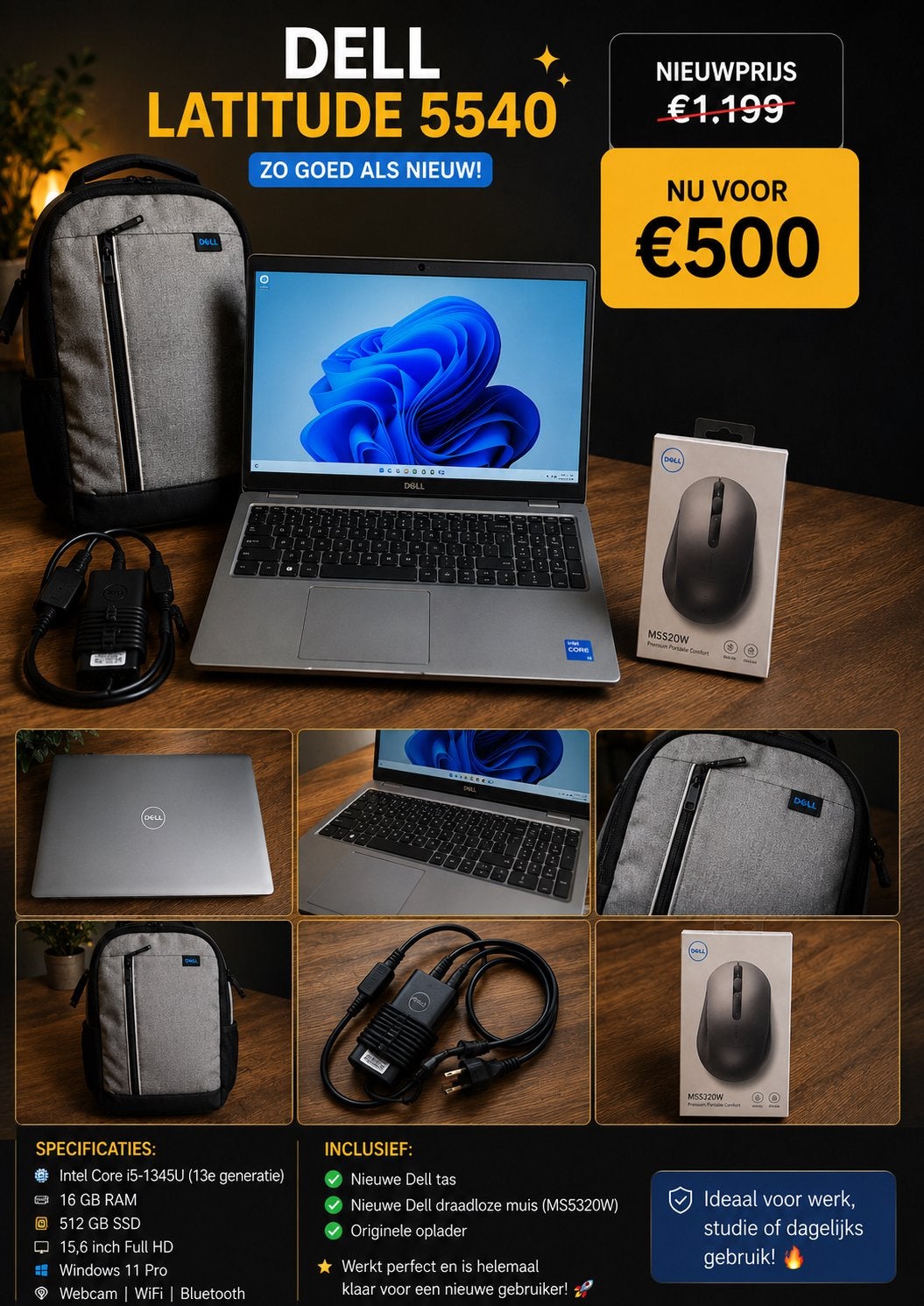 Dell Latitude 5540 i5-1345U 16GB RAM 512GB SSD, Computers en Software, Windows Laptops, Ophalen, 15 inch, Zo goed als nieuw, SSD