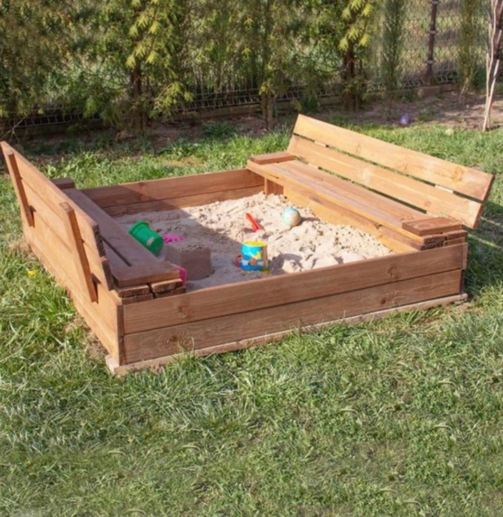 Houten zandbak met bankjes en deksel. Nieuw, nog in de doos!, Ophalen, Nieuw