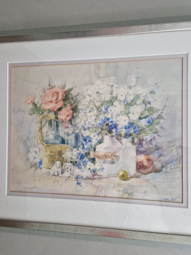 aquarel    schilderstuk gesigneerd, Overige stijlen, Aquarel, Ophalen, Bloemen