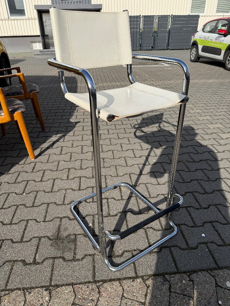 Marcel Breuer voor Thonet barkruk wit leer, 1 kruk, Ophalen, Leer, 60 tot 90 cm