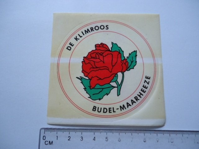 sticker oud Budel Maarheeze Klimroos roos rozne retro, Verzamelen, Ophalen of Verzenden, Zo goed als nieuw, Bedrijf of Vereniging