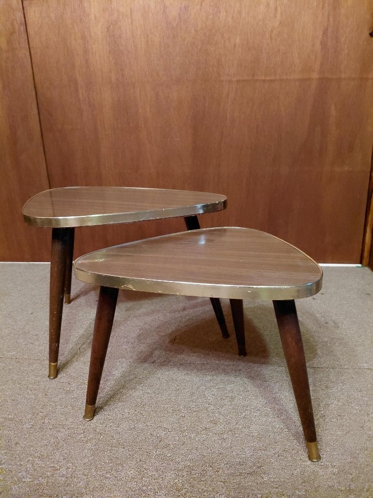 set van 2 vintage bijzettafeltjes, Ophalen, Minder dan 55 cm, Gebruikt, Rond