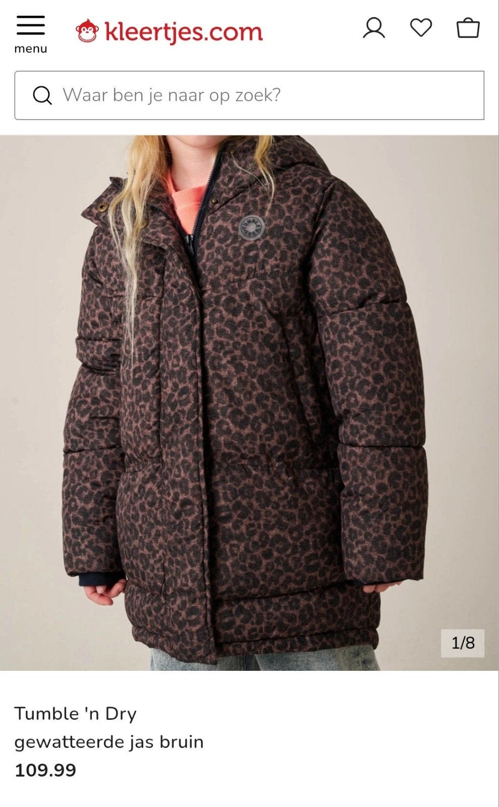 Tumble N Dry gewatteerde jas bruin maat 116, Tumble 'n Dry, Meisje, Ophalen of Verzenden, Zo goed als nieuw