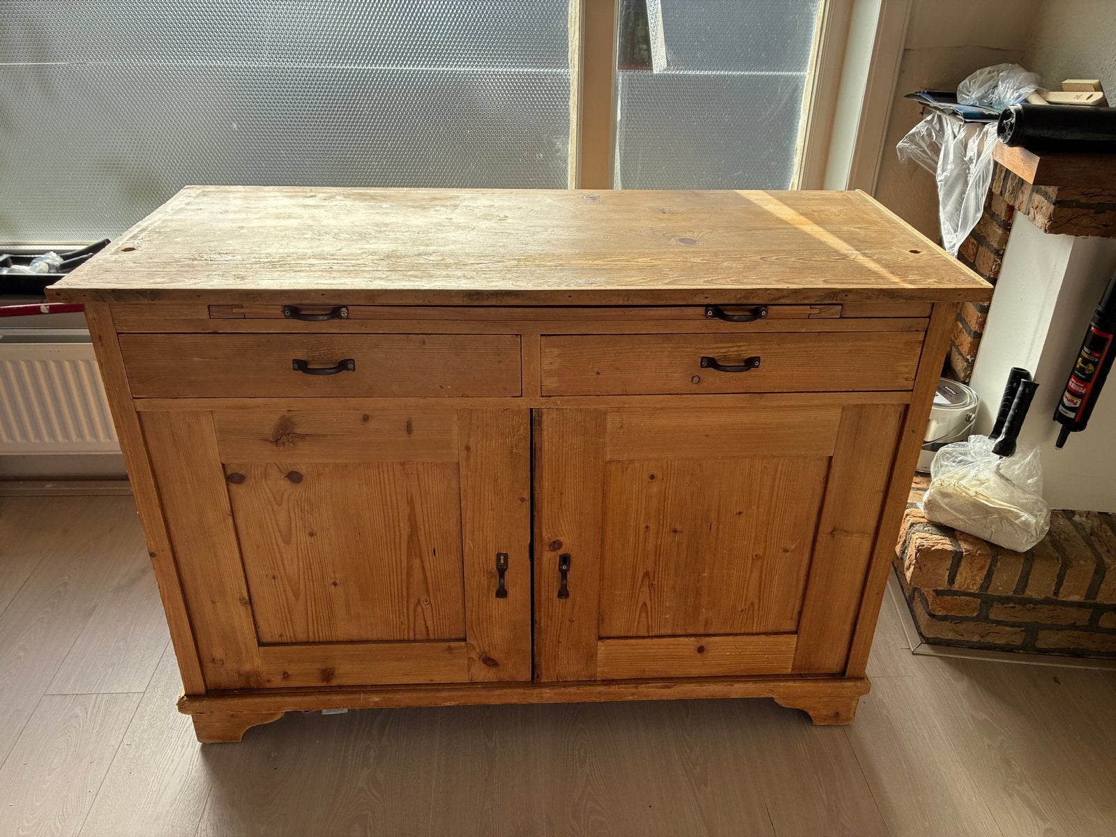 Houten Dressoir met Lades en Deuren - 129x54x90 cm, Ophalen, Gebruikt, 100 tot 150 cm, Met lade(s)