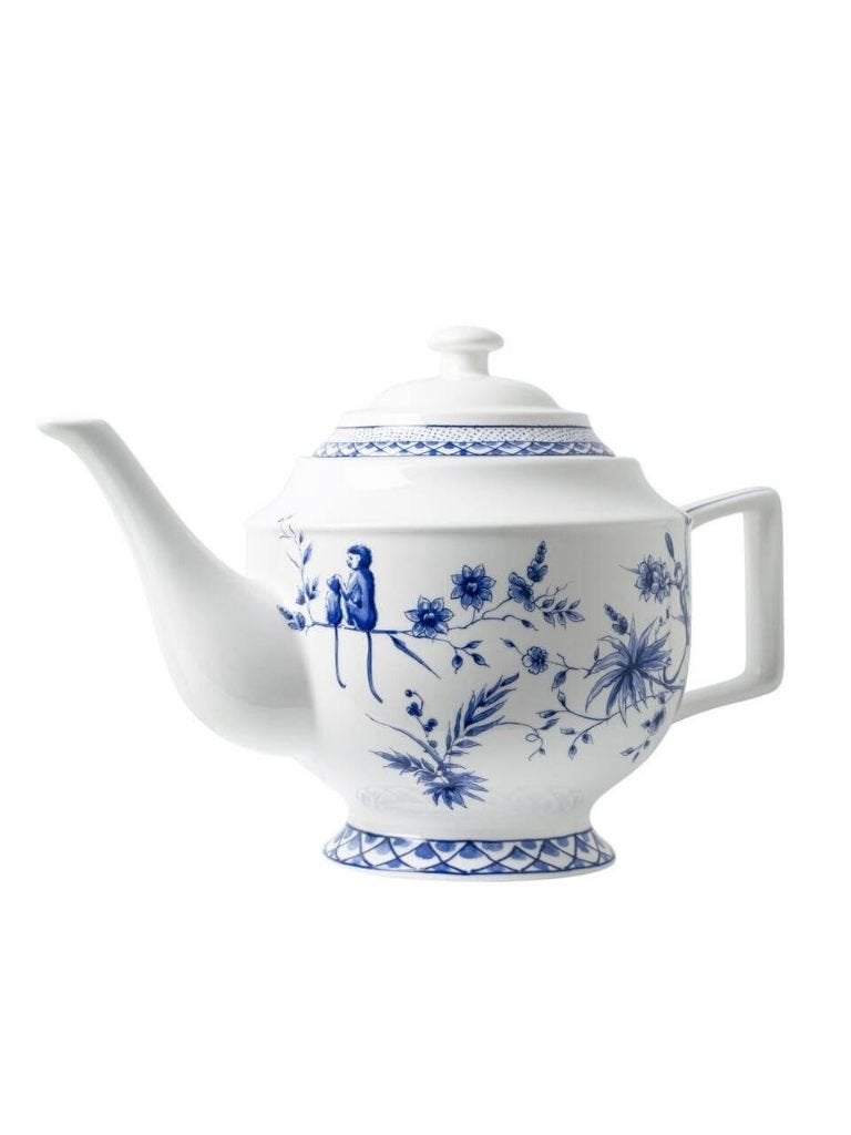 Heinen Delfts Blauw Janny theepot Aapjes porselein, Overige merken, Ophalen of Verzenden, Delftsblauw, Theepot