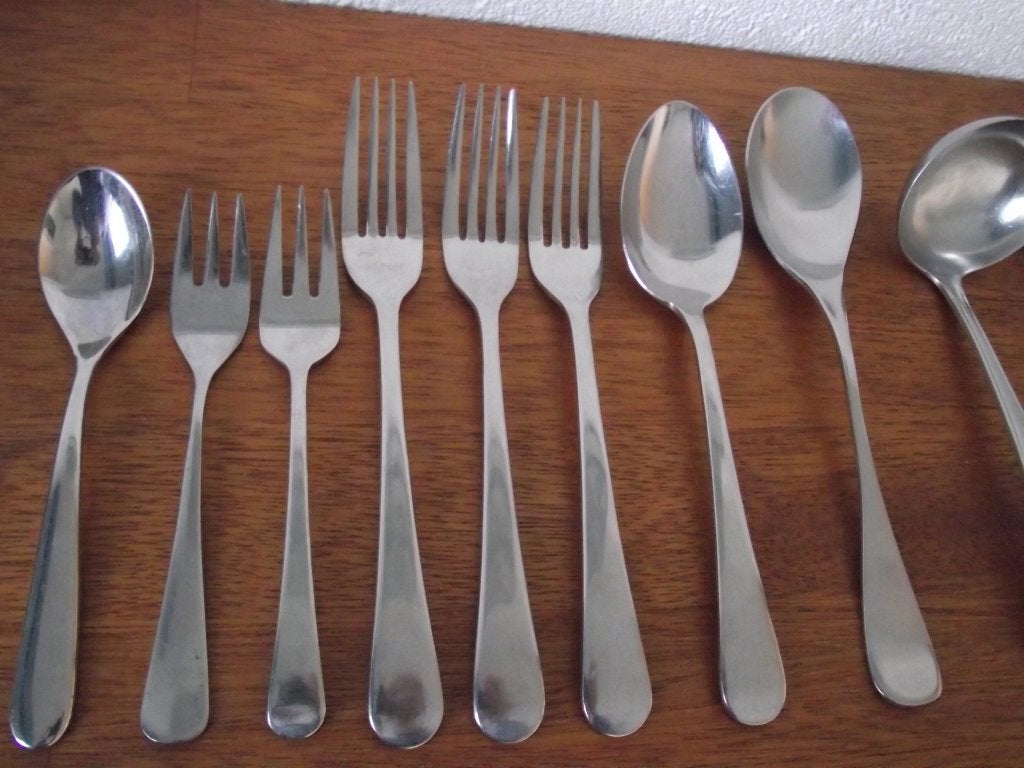 11 vintage Hollands Glad bestek 7x div vork 4x sauslepel p s, Antiek en Kunst, Ophalen of Verzenden