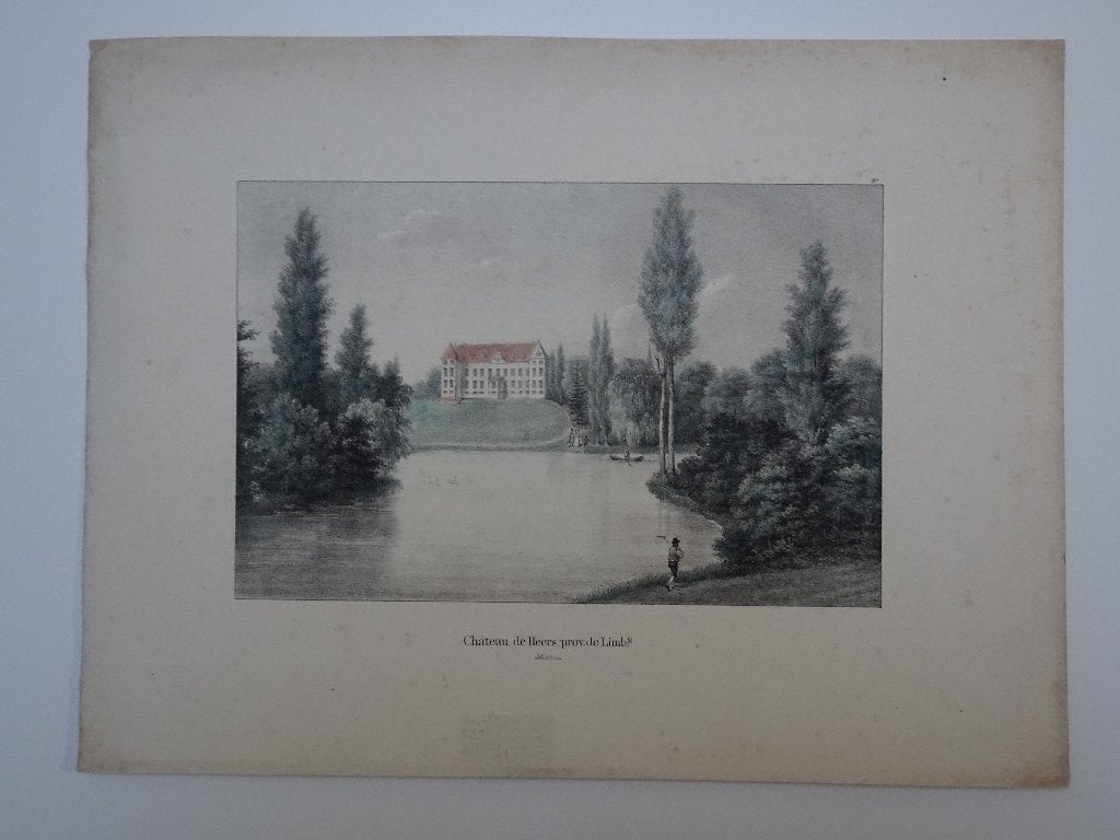 litho kasteel Heers Limburg Belgie, Jobard, 1825, Origineel, Ophalen of Verzenden, Landschappen, Lithografie