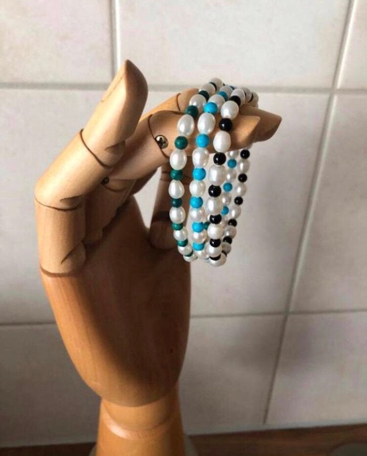 Zoetwater parels armbanden stretch set van 3 nieuw, Verzenden, Nieuw, Overige kleuren, Overige materialen