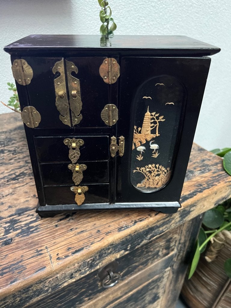 Chinees diorama sieradenkist juwelen doos handbeschilderd, Hout, 22 cm, Doos, Handgemaakt